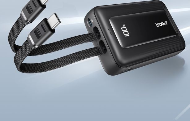 Портативное зарядное устройство Anker - 20000 mAh 45W Built-In Dual USB-C Cables Black (7235835)