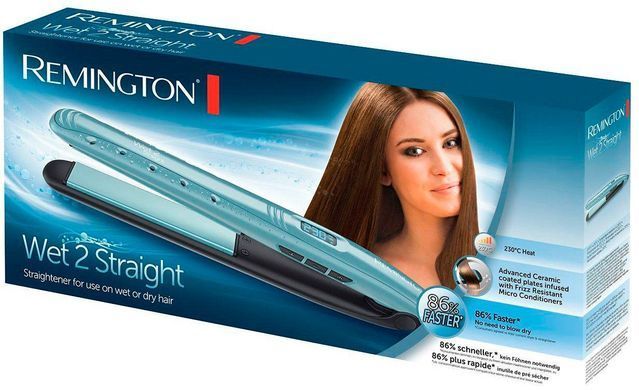 Remington Выпрямитель Wet 2 Straight, 47Вт, темп.режимов-10, 140-230С, дисплей, керамика, титан , бирюзовый S7300 фото