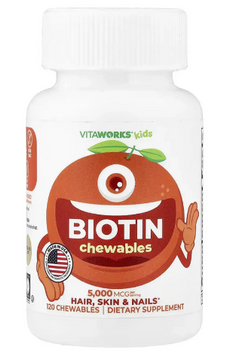 VitaWorks, Kids Biotin Orange, Витамин B7 Биотин, 120 таблеток