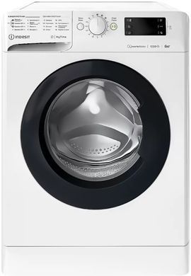 Indesit Пральна машина фронтальна, 6кг, 1200, A+++, 43см, дисплей, інвертор, люк чорний, білий (379130) OMTWSE61293WKUA фото
