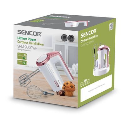 Міксер Sencor ручний Accu technology, 50Вт, насадки-2, безпровідний, USB-C, білий (370665) SHM9000WH фото