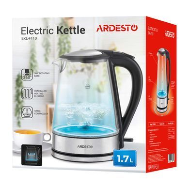 Електрочайник ARDESTO EKL-F110 1.7л/2150Вт/strix контроль/корпус скло/горловина скло (313711) EKL-F110 фото