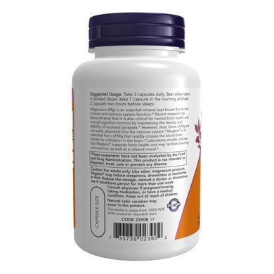 Треонат магнію Now Foods Magtein magnesium l-threonate 90 капсул