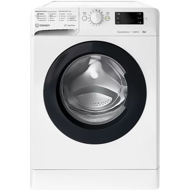 Indesit Пральна машина фронтальна, 6кг, 1200, A+++, 43см, дисплей, інвертор, люк чорний, білий (379130) OMTWSE61293WKUA фото