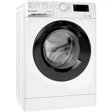 Indesit Пральна машина фронтальна, 6кг, 1200, A+++, 43см, дисплей, інвертор, люк чорний, білий (379130) OMTWSE61293WKUA фото