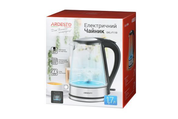 Електрочайник ARDESTO EKL-F110 1.7л/2150Вт/strix контроль/корпус скло/горловина скло (313711) EKL-F110 фото