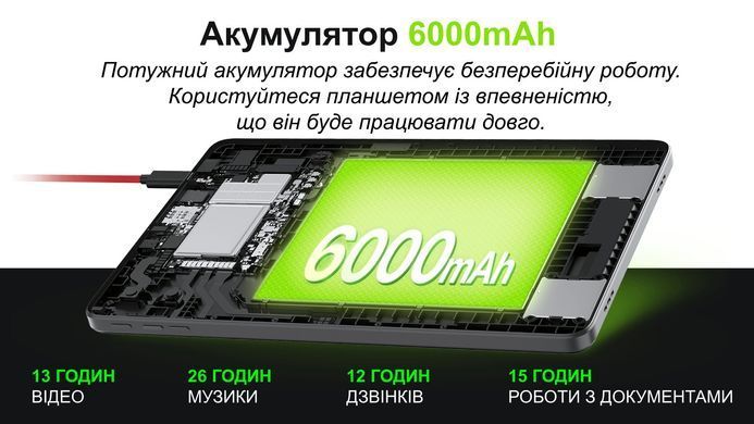 UMIDIGI Планшет G3 Tab Ultra (MT13) 10.1" 8ГБ, 128ГБ, LTE, 6000мА&middot;год, Android, сірий (375595) 6973553523873 фото