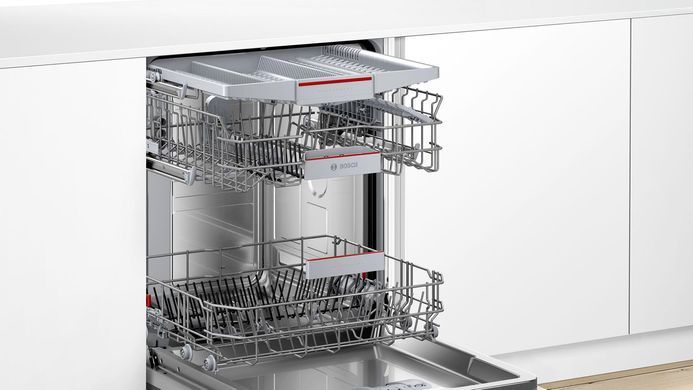 Bosch Посудомийна машина вбудована, 13компл., A++, 60см, дисплей, 3й кошик, теплообмінник, i-Dos, білий (379601) SMV6EMX75Q фото