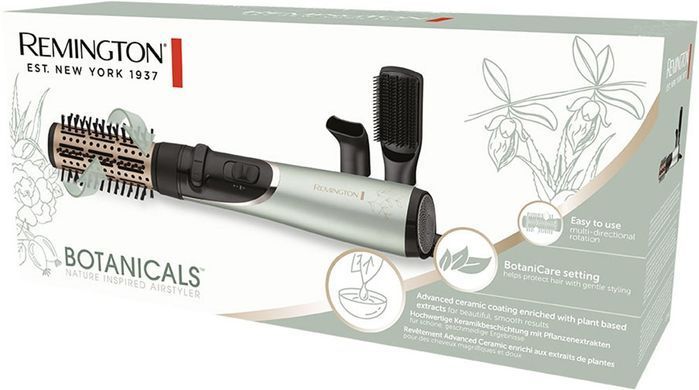 Remington Фен-щетка Botanicals, 800Вт, режимов-2, иониз-я, вращ., хол. обдув, керамика, мятно-черный AS5860 фото