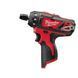 Шуруповерт аккумуляторный 1/4'' HEX MILWAUKEE, M12 BD-0 (каркас, клипса для ремня, картонная упаковка) 4933441910
