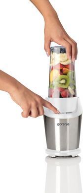 Блендер Gorenje стаціонарний 1000Вт, чаша-750мл, подрібнювач, білий-нерж (389006) BN1000E фото