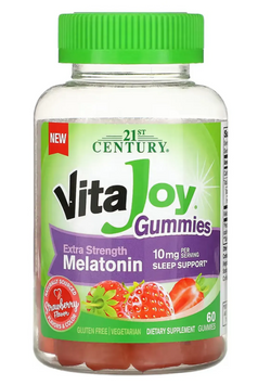 Мелатонін, Vita Joy Melatonin Gummies, Extra Strength, 21st Century, зі смаком полуниці, 10 мг, 60 жувальних цукерок