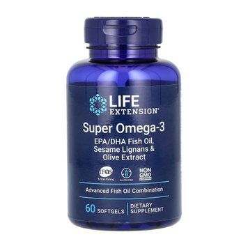 Super Omega-3 EPA/DHA Fish Oil Sesame Lignans & Olive Extract	- 60 softgels Life Extension
