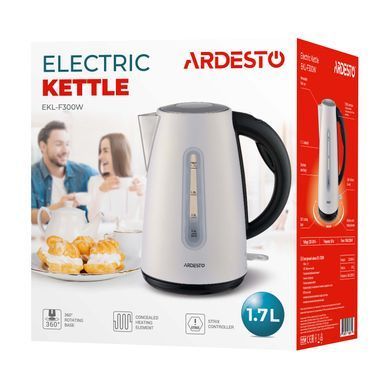 Электрочайник ARDESTO 1.7л, Strix, металл, белый (320421) EKL-F300W фото