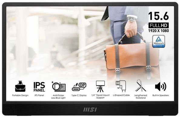 MSI Монітор портативний 15.6" PRO MP161-E2U mHDMI, 2xUSB-C, MM, IPS, Cover (385073) 9S6-3PB70H-045 фото