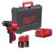 Дрель-шуруповерт аккумуляторная бесщеточная MILWAUKEE, M12 BLDDRC-202C, 40Нм (зарядное устройство С12, 2 аккумулятора М12 В2 2Ач, кл 4933499686