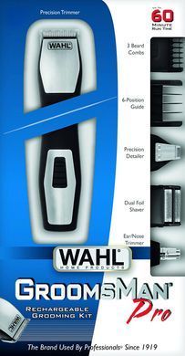 Moser Триммер WAHL Groomsman для бороды, усов, бровей, носа, тела, акум., роторный мотор, насадок-6, сталь, черный