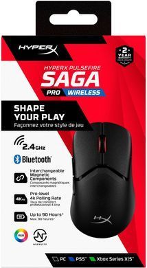 Миша HyperX Pulsefire SAGA PRO, RGB, USB-A/WL/BT, чорний (388532) A2PB2AA фото