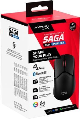 Миша HyperX Pulsefire SAGA PRO, RGB, USB-A/WL/BT, чорний (388532) A2PB2AA фото