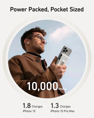 Портативное зарядное устройство Anker MagGo 10000 mAh Qi2 15W + USB-C PD 27W White (7181286)