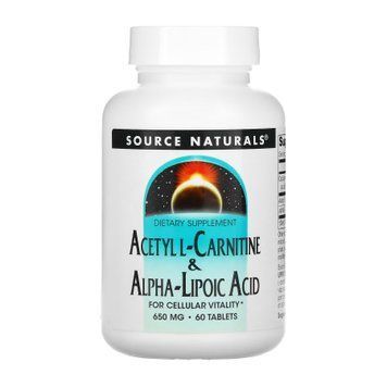 Acetyl L-Carnitine & Alpha-Lipoic Acid 650mg Source Naturals / Ацетил-L-Карнитин и Альфа-липоевая кислота