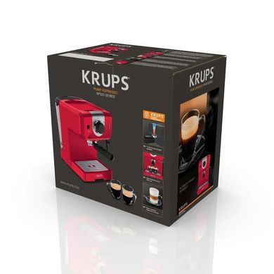 Krups Кавоварка ріжкова OPIO, 1.5л, мелена, ручний капуч, підігрів чашок, червоний (362213) XP320530 фото