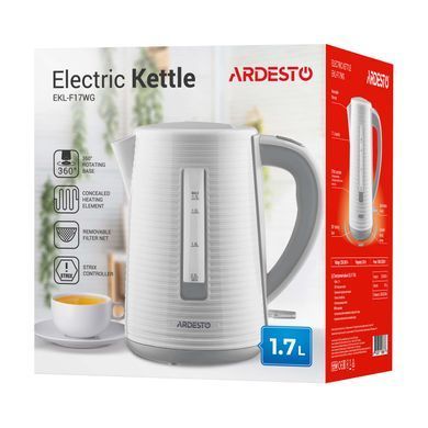 Электрочайник ARDESTO EKL-F17WG 1.7л/2150Вт/strix контроль/цвет белый + серый (313712) EKL-F17WG фото