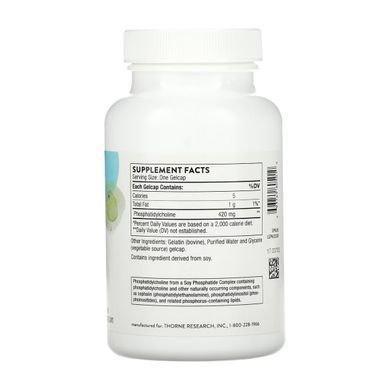 Фосфатидилхолин, Phosphatidyl Choline, Thorne, 60 гелевых капсул