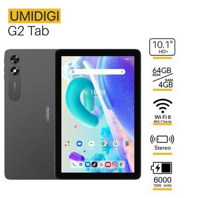 UMIDIGI Планшет G2 Tab (MT11) 10.1" 4ГБ, 64ГБ, 6000мА&middot;год, Android, сірий (375597) 6973553523545 фото