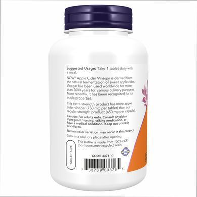 Apple Cider Vinegar 750 mg - 180 tabs Now Foods