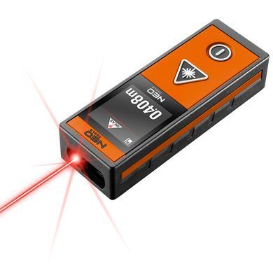 Лазерний далекомір NEO Tools 75-203, діапазон 0.2-40 м, точність &plusmn;2 мм/10 м, сенсорний екран