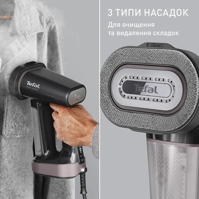 Відпарювач Tefal компактний Pure Force 3в1, 1800Вт, 180мл, постійна пара - 35гр, керам. підошва, чорно-рожевий (389423) DT8765E0 фото