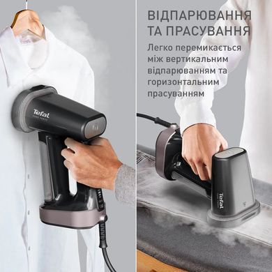 Відпарювач Tefal компактний Pure Force 3в1, 1800Вт, 180мл, постійна пара - 35гр, керам. підошва, чорно-рожевий (389423) DT8765E0 фото