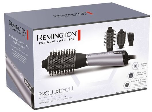 Remington Фен-щітка ProLuxe You Adaptive, 1000Вт, 3 режими, іонізація, хол. обдув, кераміка, сірий (362804) AS9880 фото