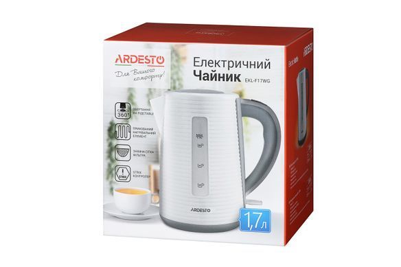 Электрочайник ARDESTO EKL-F17WG 1.7л/2150Вт/strix контроль/цвет белый + серый (313712) EKL-F17WG фото