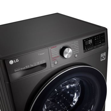 Прально-сушильна машина LG фронтальна, 10.5(7)кг, 1400, А, 56см, дисплей, пара, інвертор, чорний F4V9RC9P фото