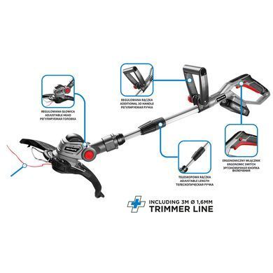 Аккумуляторная мотокоса GRAPHITE 18V 58GE112, ширина скашивания 280 мм, без аккумулятора и ЗУ 58GE112 фото