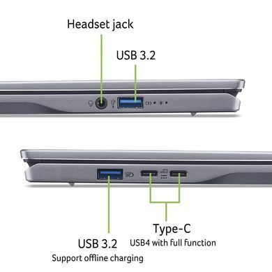 Acer Ноутбук Swift Go 14 AI SFG14-01 14.5" WQXGA IPS, Quallcomm X1P-42100, 16GB, F1TB, UMA, Win11, сірий (382386) NX.KYXEU.005 фото
