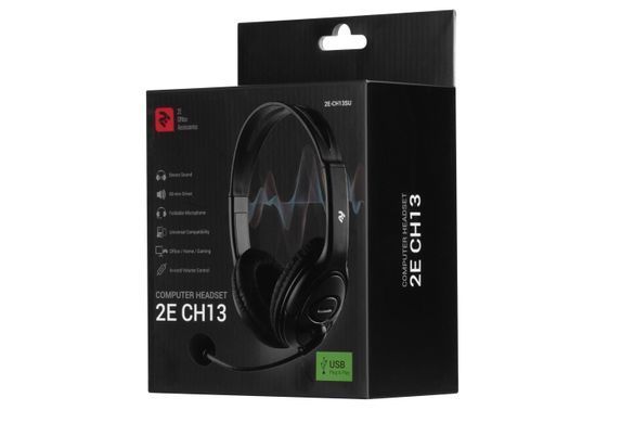 Гарнитура ПК стерео Over-ear 2E CH13 USB, omni-mic, 2м, черный 2E-CH13SU фото