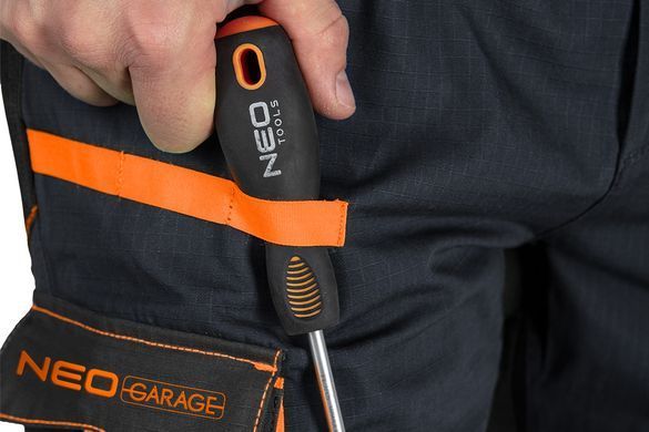 Штани робочі NEO Tools 81-237 Neo Garage, ріптоп, бавовна, посилені вставки Oxford, сірі, CE EN ISO 13688 XL
