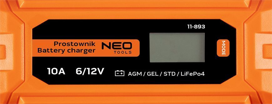 Зарядний пристрій для акумуляторів Neo Tools 11-893 6/12В, 10А/160 Вт (STD, AGM, GEL, LiFePO4) 11-893 фото