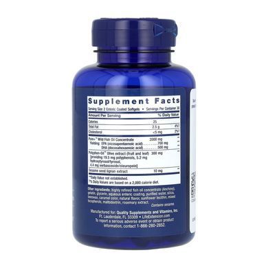 Super Omega-3 EPA/DHA Fish Oil Sesame Lignans & Olive Extract Enteric Coated - 60 softgels Life Extension