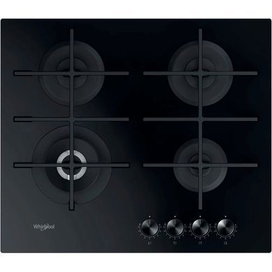 Whirlpool Варочная поверхность газ на стекле, 60см, чугун, конфорка с двойным рядом пламени, черный GOWL628/NBEE фото