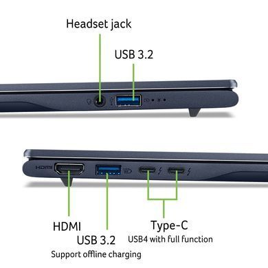 Acer Ноутбук Swift 14 AI SF14-51 14" 2.8K OLED, Intel U7-258V, 32GB, F1TB, UMA, Win11, синий NX.J2KEU.003 фото