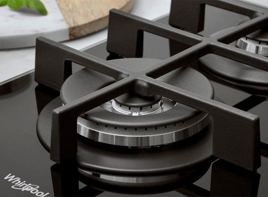 Whirlpool Варочная поверхность газ на стекле, 60см, чугун, конфорка с двойным рядом пламени, черный GOWL628/NBEE фото