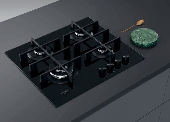 Whirlpool Варочная поверхность газ на стекле, 60см, чугун, конфорка с двойным рядом пламени, черный GOWL628/NBEE фото