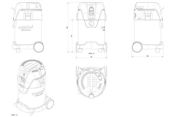 Metabo Пилосос професійний ASA 30 L PC Inox, 1250Вт, 210мБар, контейнер 30л, 9.6кг (309772) 602015000 фото