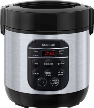 Рисоварка Sencor 350Вт, чаша-0.6л, сенсорное управление, 5 программ, нерж. сталь, пластик, серо-черный SRM0650SS фото