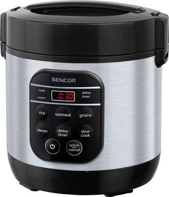 Рисоварка Sencor 350Вт, чаша-0.6л, сенсорне керування, 5 програм, нерж. сталь, пластик, сіро-чорний SRM0650SS фото