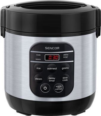 Рисоварка Sencor 350Вт, чаша-0.6л, сенсорне керування, 5 програм, нерж. сталь, пластик, сіро-чорний SRM0650SS фото